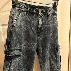 Gray Acid Wash Stretchy Jean Utility Pants
